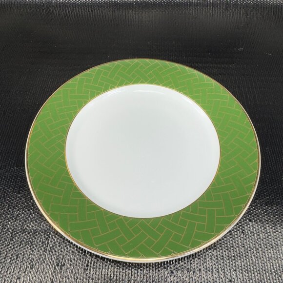 Williams Sonoma Garden Lattice Green Rim 8inch Plate Dish Set 2 New With Sticker - Picture 11 of 16